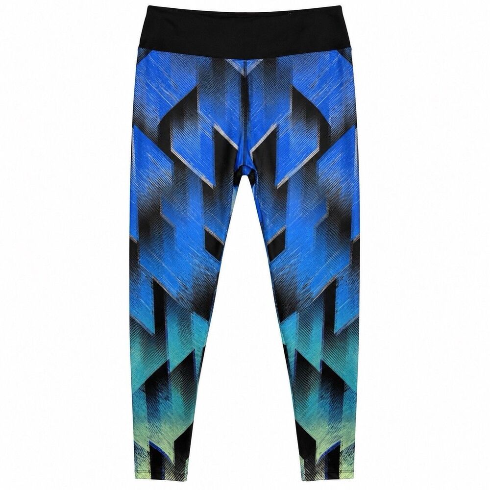 Marika Women’s Large High Rise Leggings Blue Black Geometric Workout Yoga
